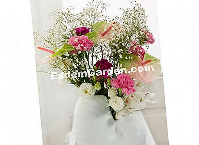15 Winterblumensträuße - (Lysianthus) Diese reiche und kontrastierende Blumenkreation besteht aus mehreren Schichten. Die Blumensträuße sind zu oft mit einem einzigen Boden oder der Ansammlung von Blumen (hier: Cymbidium, Lysianthus, Nelke, Baby's Atem und Anthurium) in verschiedenen Höhen gestaltet
