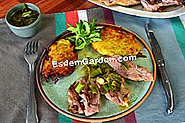 Domba panggang dengan sos bawang putih hijau dan penkek kentang - (panggang) Domba panggang, pancake kentang dan sos bawang putih