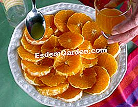 Salad jeruk dan biskut - (jeruk) Tuang jus oren pada kepingan