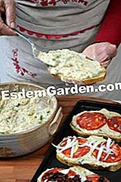 Tartines con crema de frijoles secos - (frijoles) Separe el pan y decore