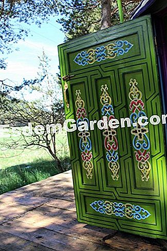 Taman dapur di permaculture di kalangan pengakap (06) - (dengan) Pintu dicat dari yurt Mongolia
